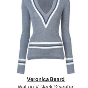Veronica Beard Walton Deep V-Neck Sweater in blue white flecks sz M
